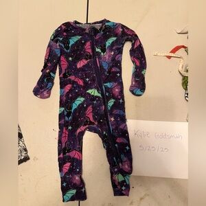 Bums and Roses Zippie Romper 3-6 months Bamboo Bat Attitude - Halloween Bats